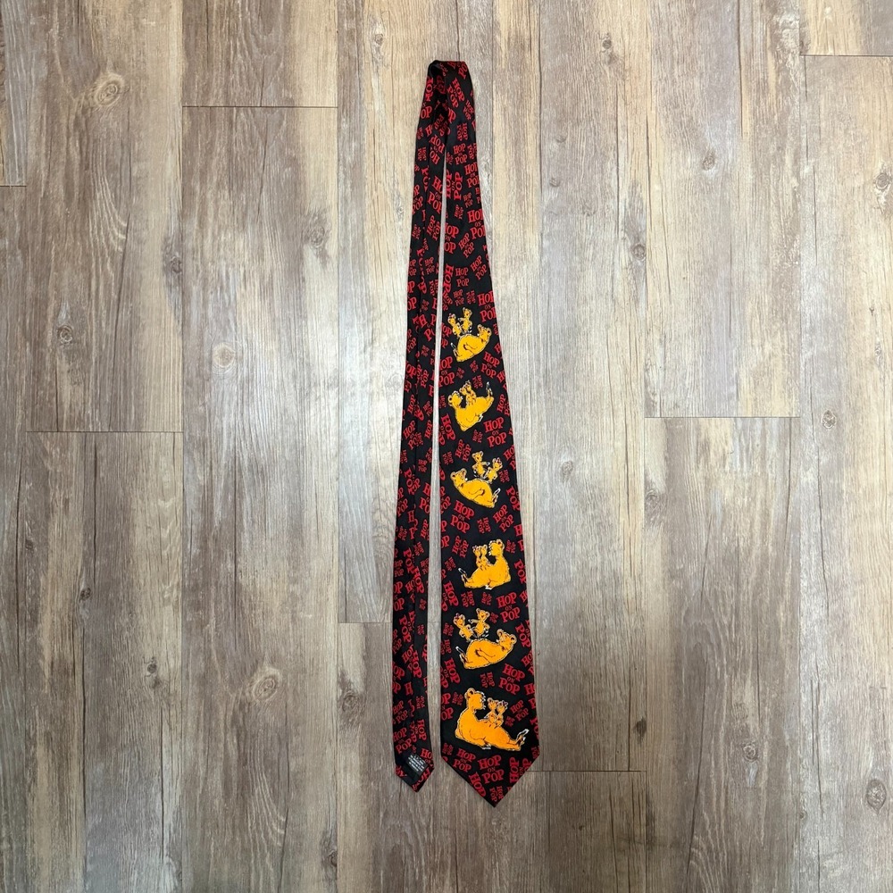 Vintage Dr. Seuss Hop On Pop Necktie Men One Size Red Black Silk Cartoon Novelty